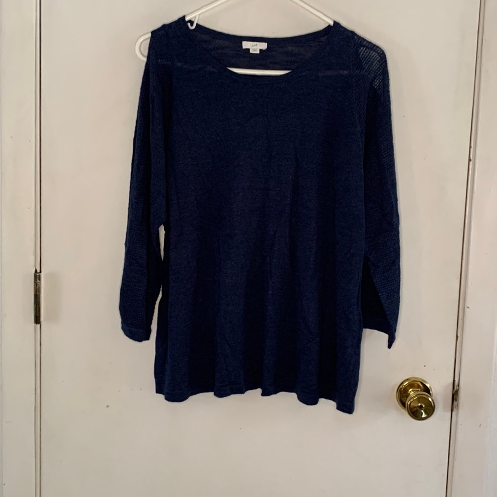 J Jill petite navy knit linen blend sweater with cold shoulder Size XL Petite